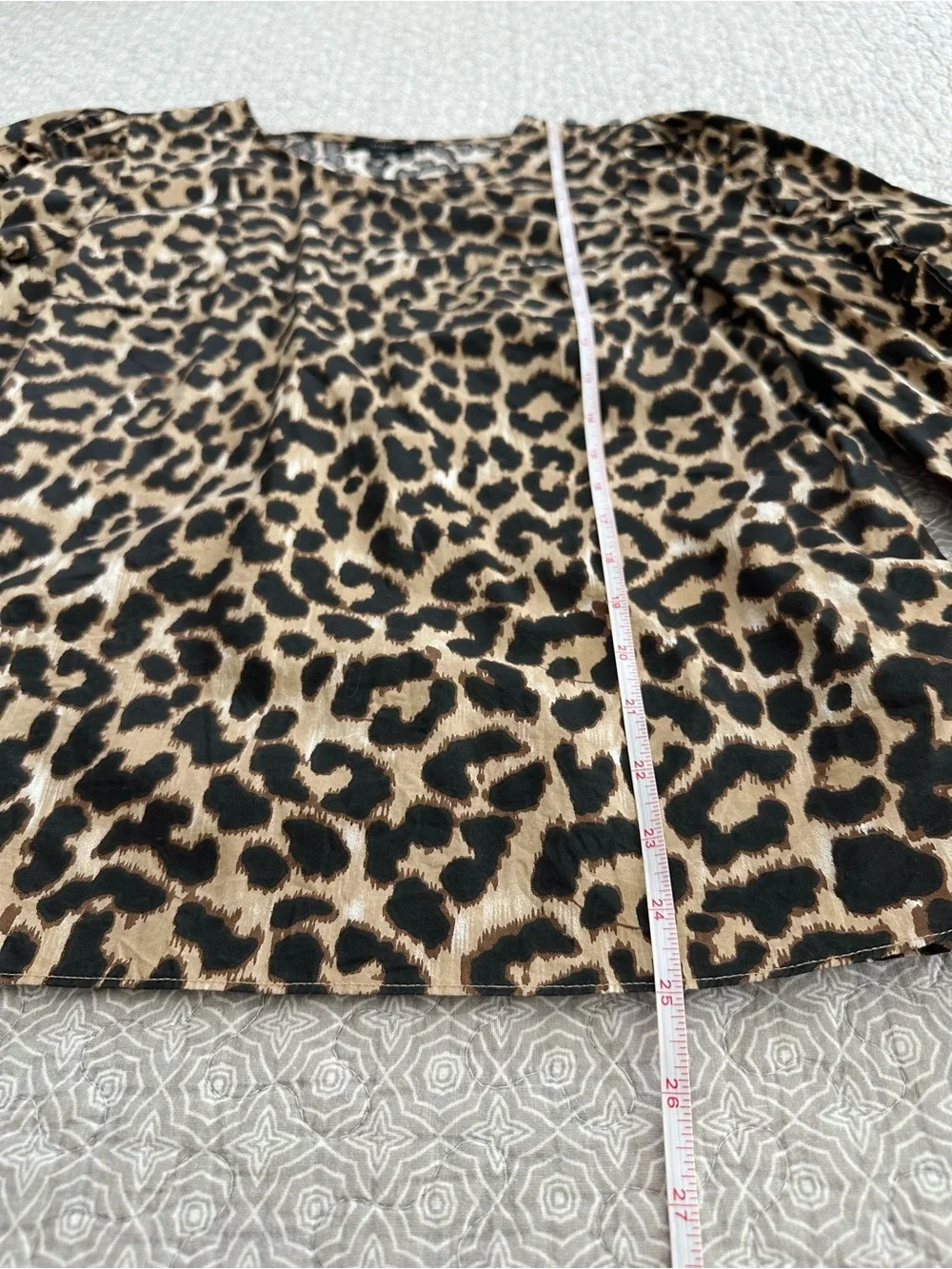 J. CREW Ruffle-Sleeve Top in Leopard Animal Print Brown Puff Sleeve Size S